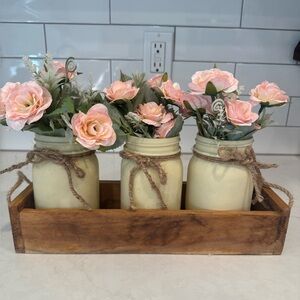 Rustic Mason Jars —> with pink/orange ish flowers